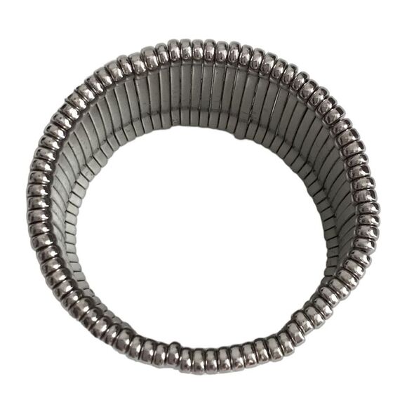 Silver Metal Column Stretch Bracelet - Picture 2 of 6